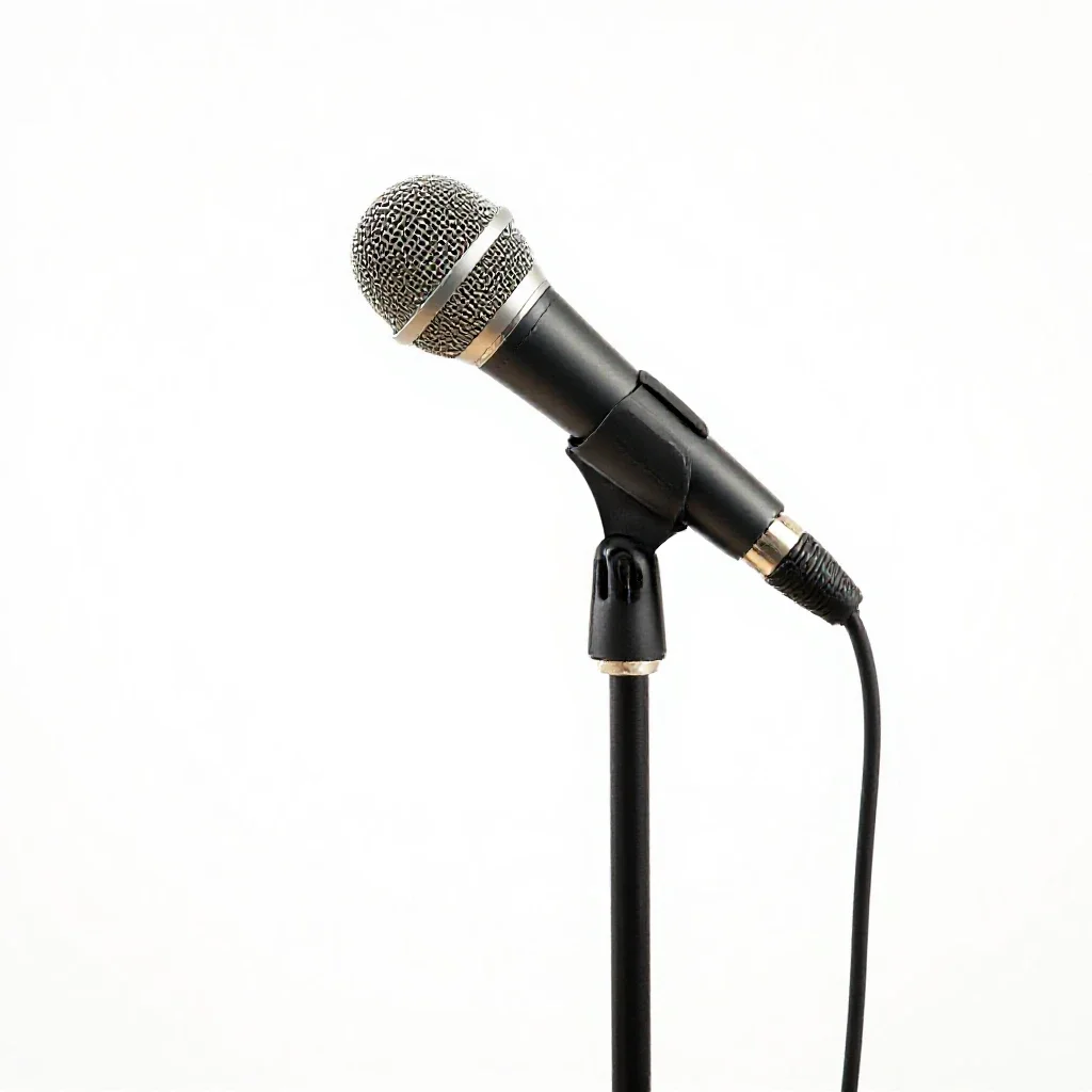 Boom microphone on a stand isolated on a white background