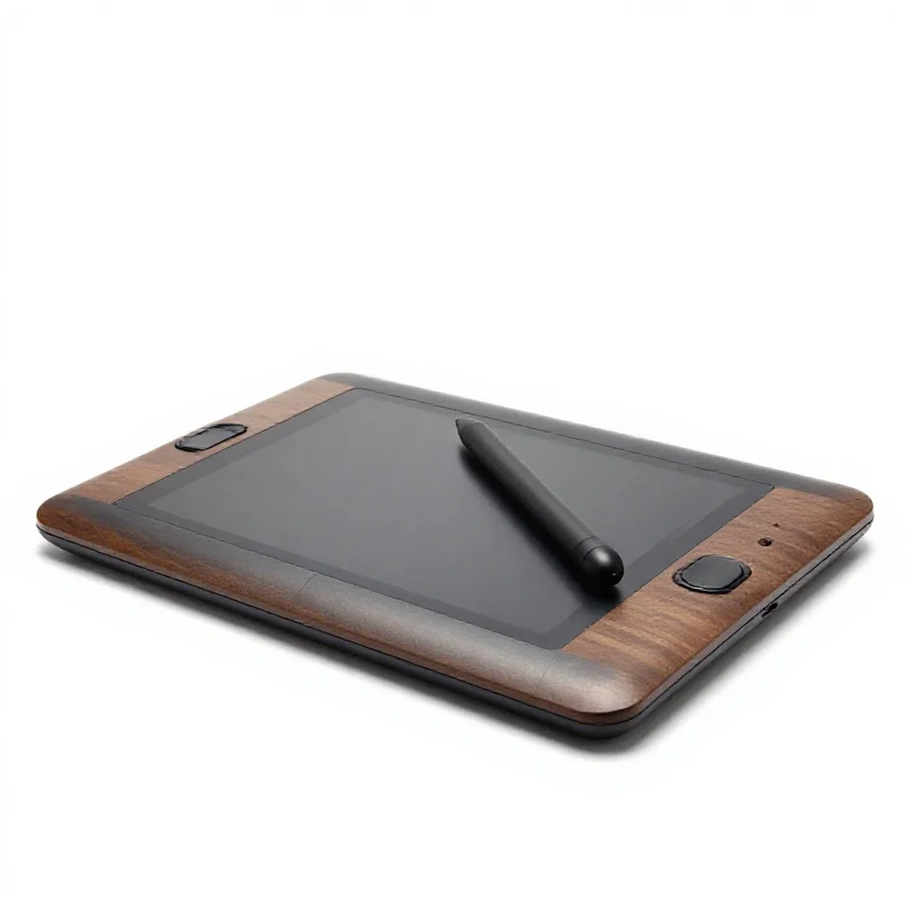 Graphics tablet with a stylus isolated on a white background