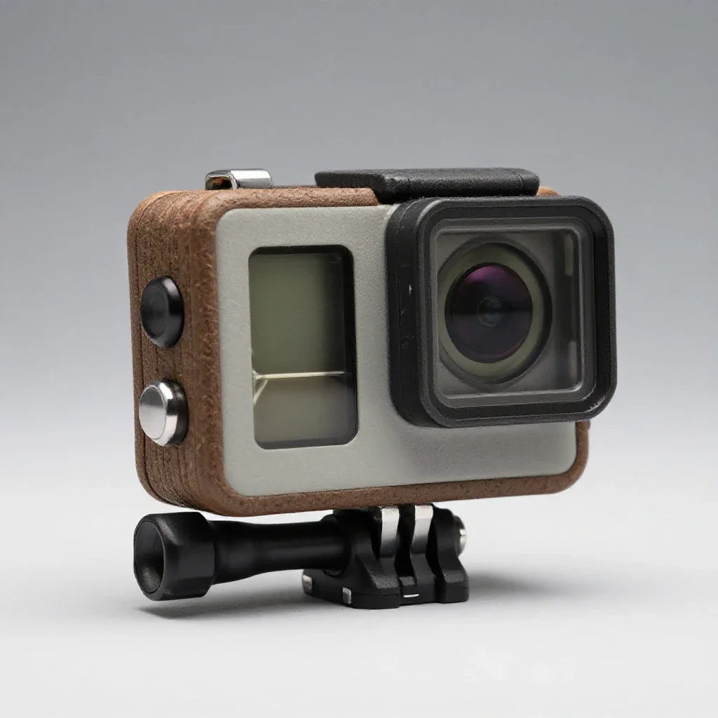Action camera in a housing isolated on a white background