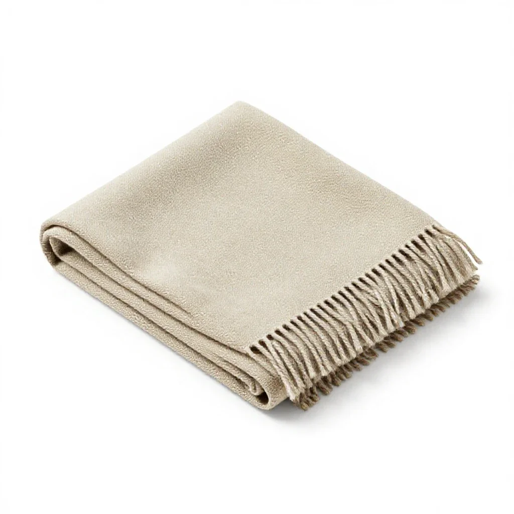 Folded wool throw with fringe isolated on a white background