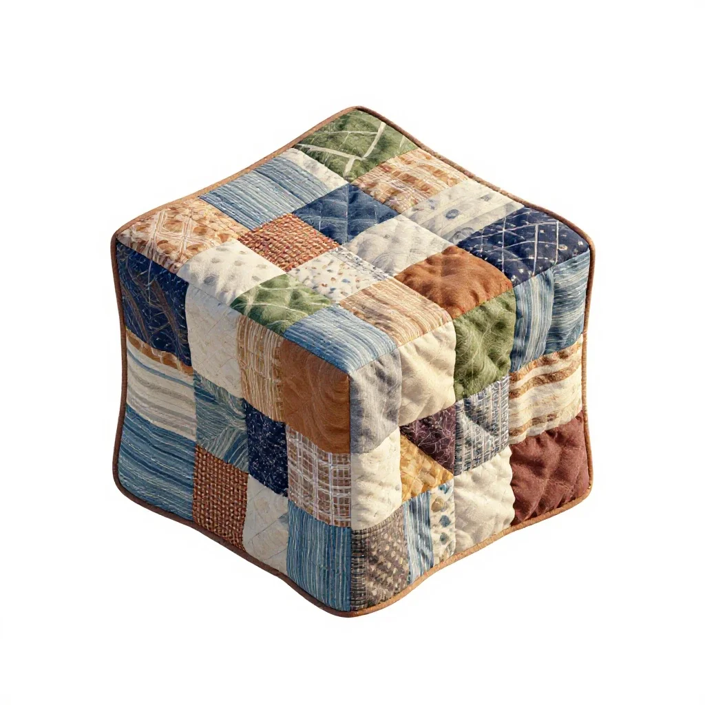 Patchwork quilt folded into a square isolated on a white background