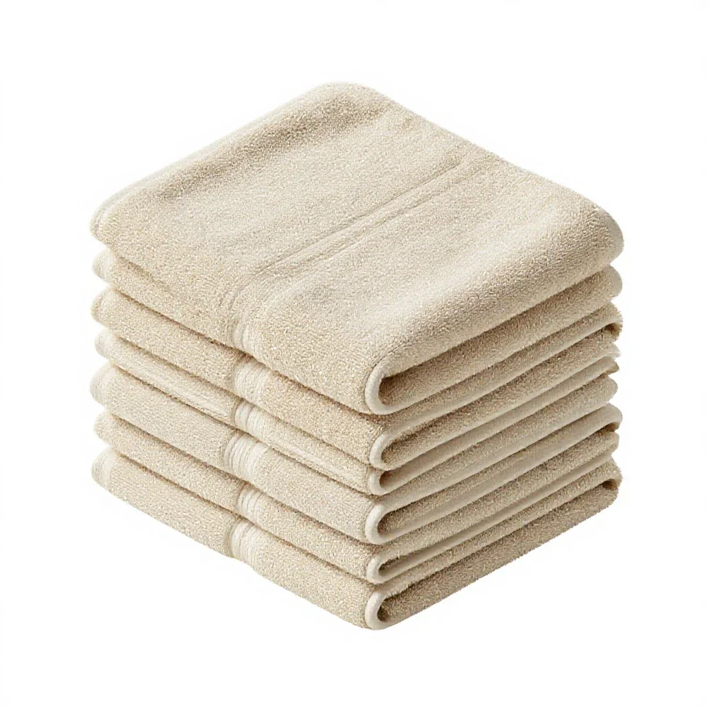 Set of stacked bath towels isolated on a white background
