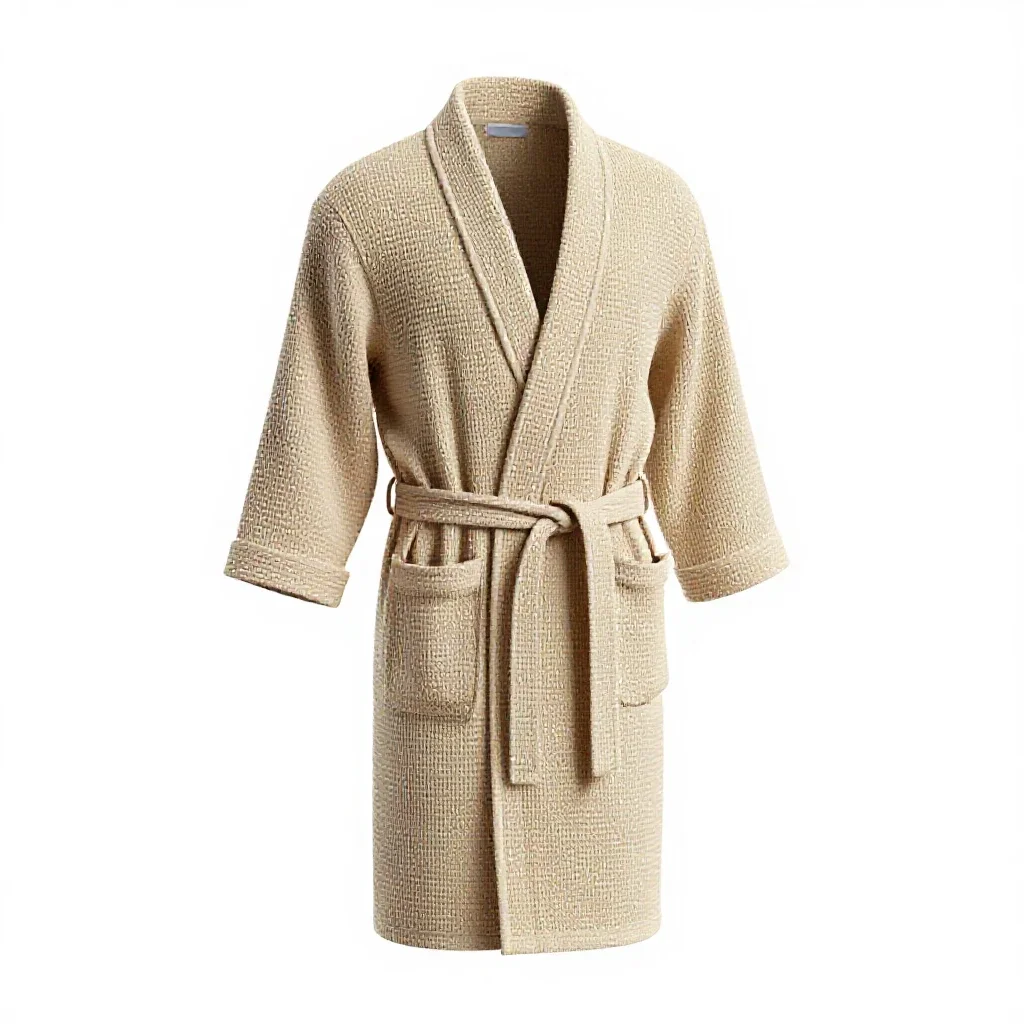 Waffle-weave bathrobe isolated on a white background