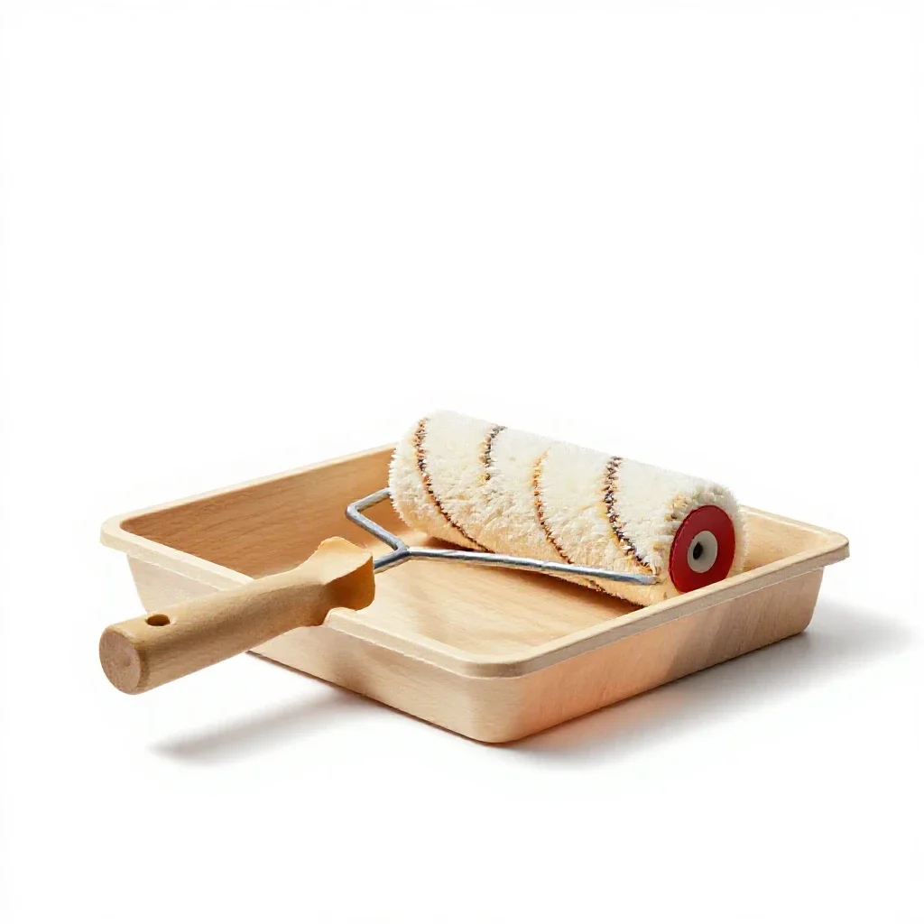 Paint roller and tray isolated on a white background