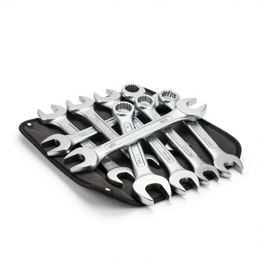 Tool roll of wrenches isolated on a white background