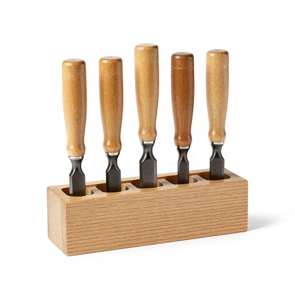 Wood chisel set isolated on a white background