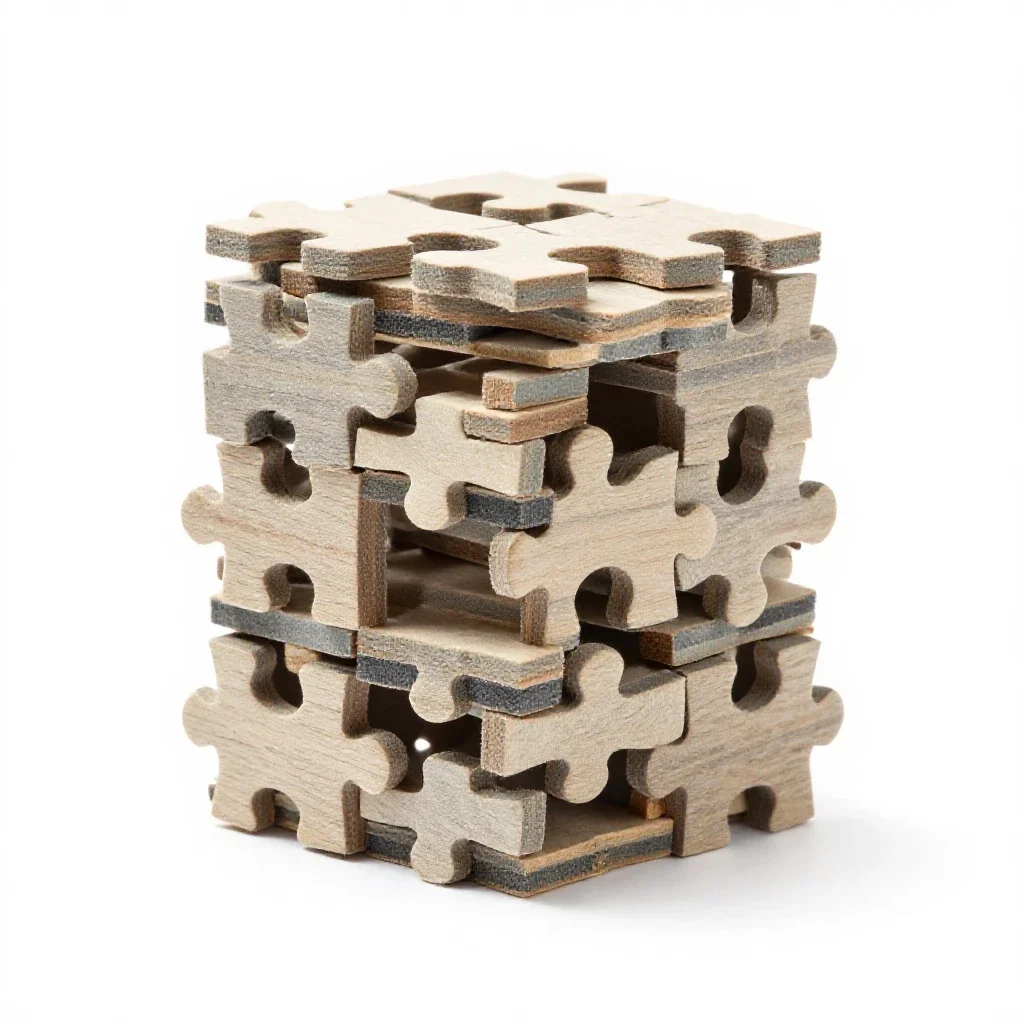 Jigsaw puzzle piece stack isolated on a white background