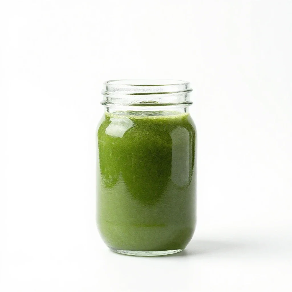 Green smoothie in a jar isolated on a white background