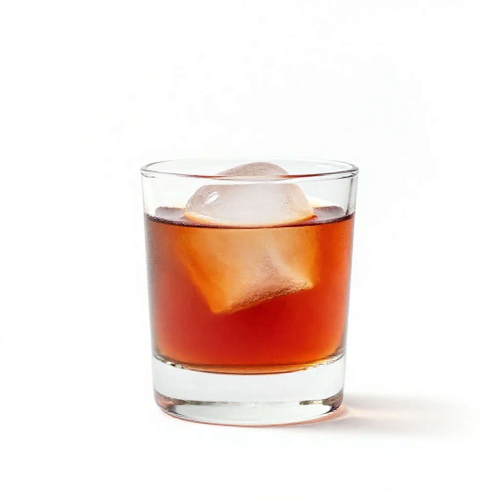 Negroni with an ice sphere isolated on a white background
