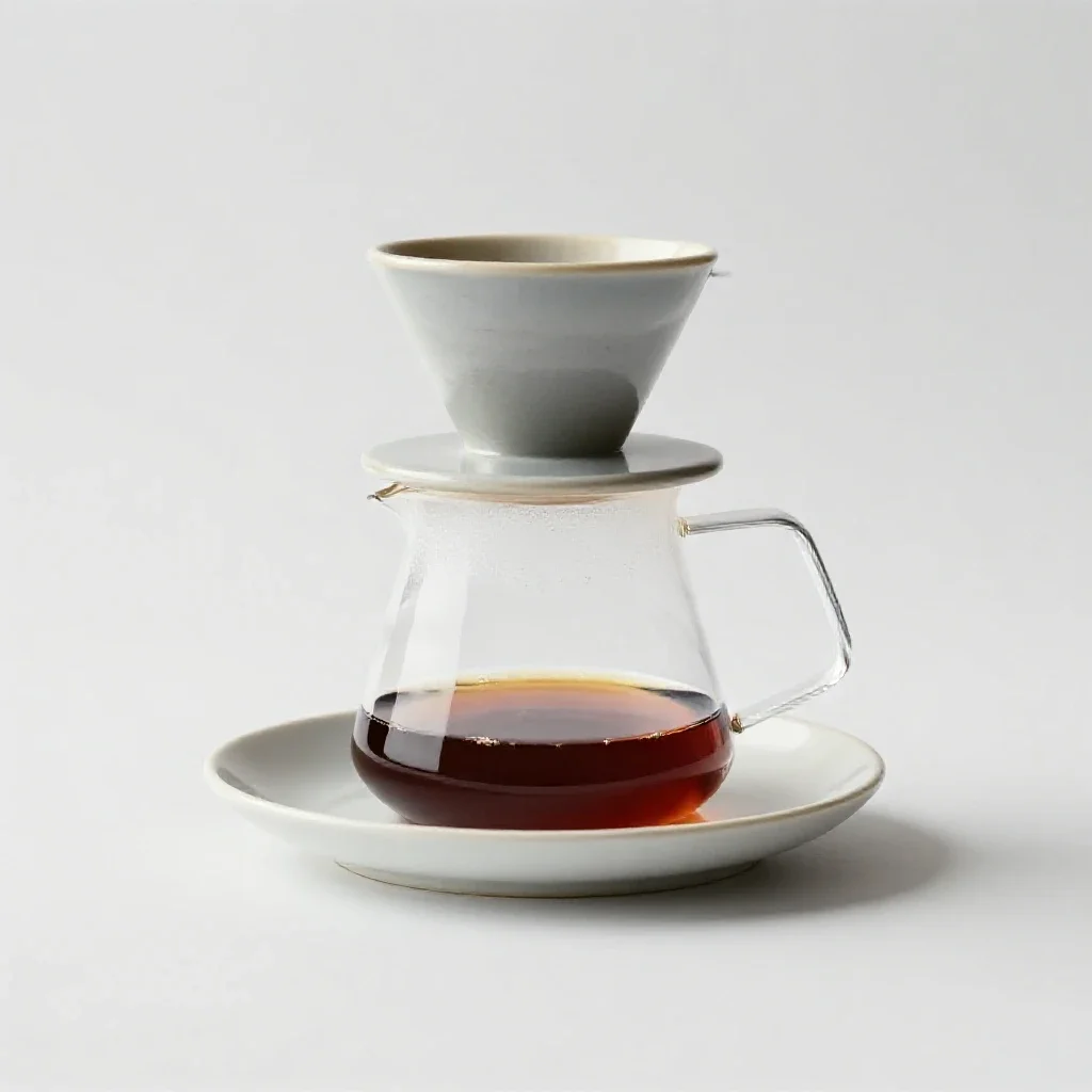 Pour-over coffee mid-bloom isolated on a white background