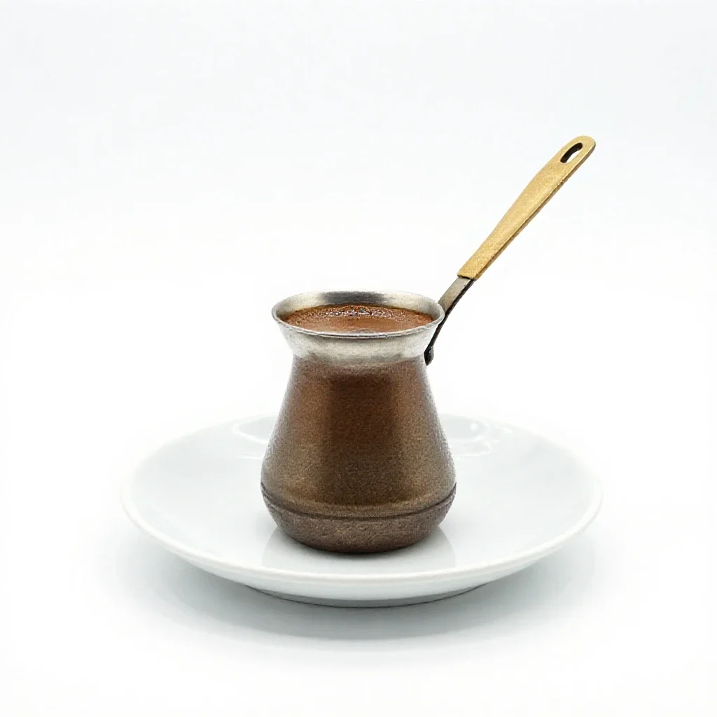Turkish coffee in a cezve isolated on a white background