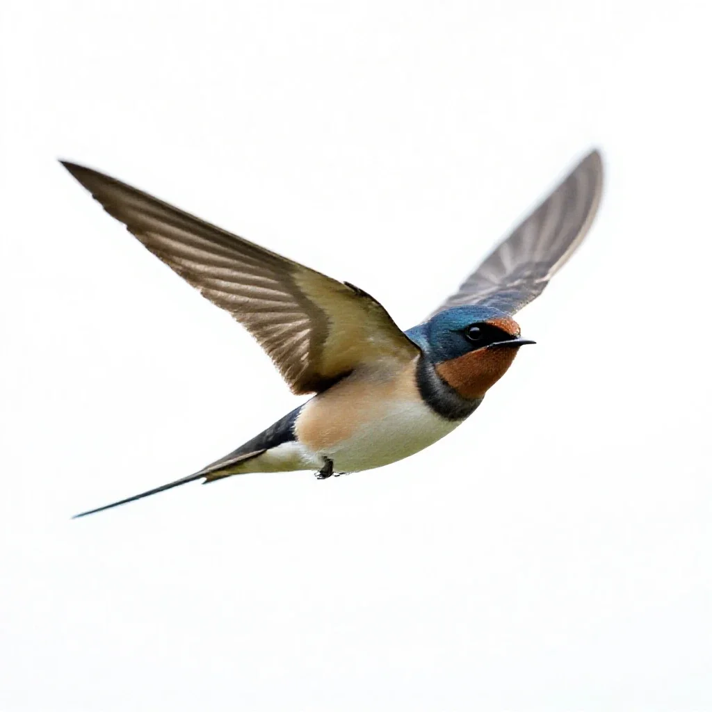 Barn swallow in flight isolated on a white background