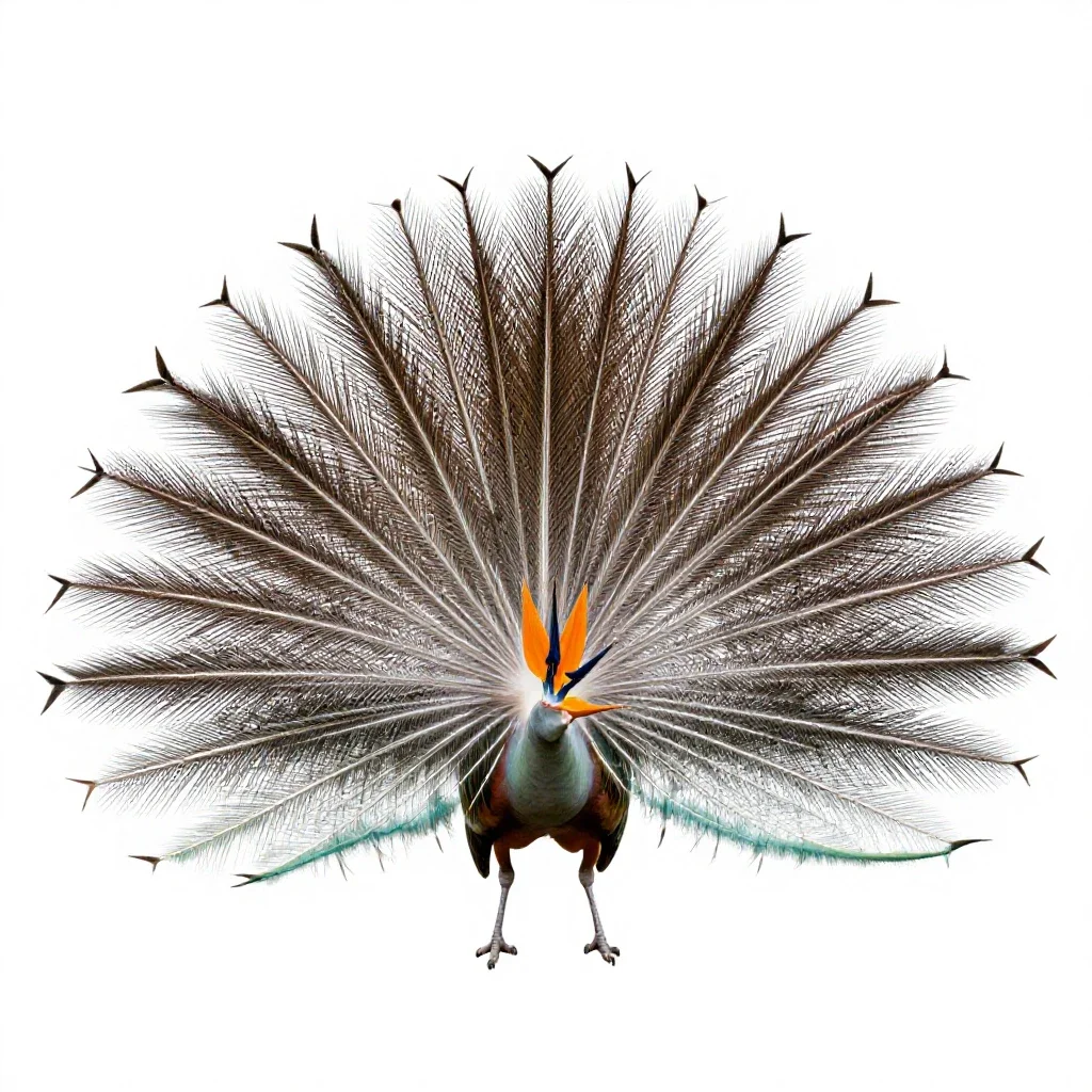 Bird of paradise displaying isolated on a white background
