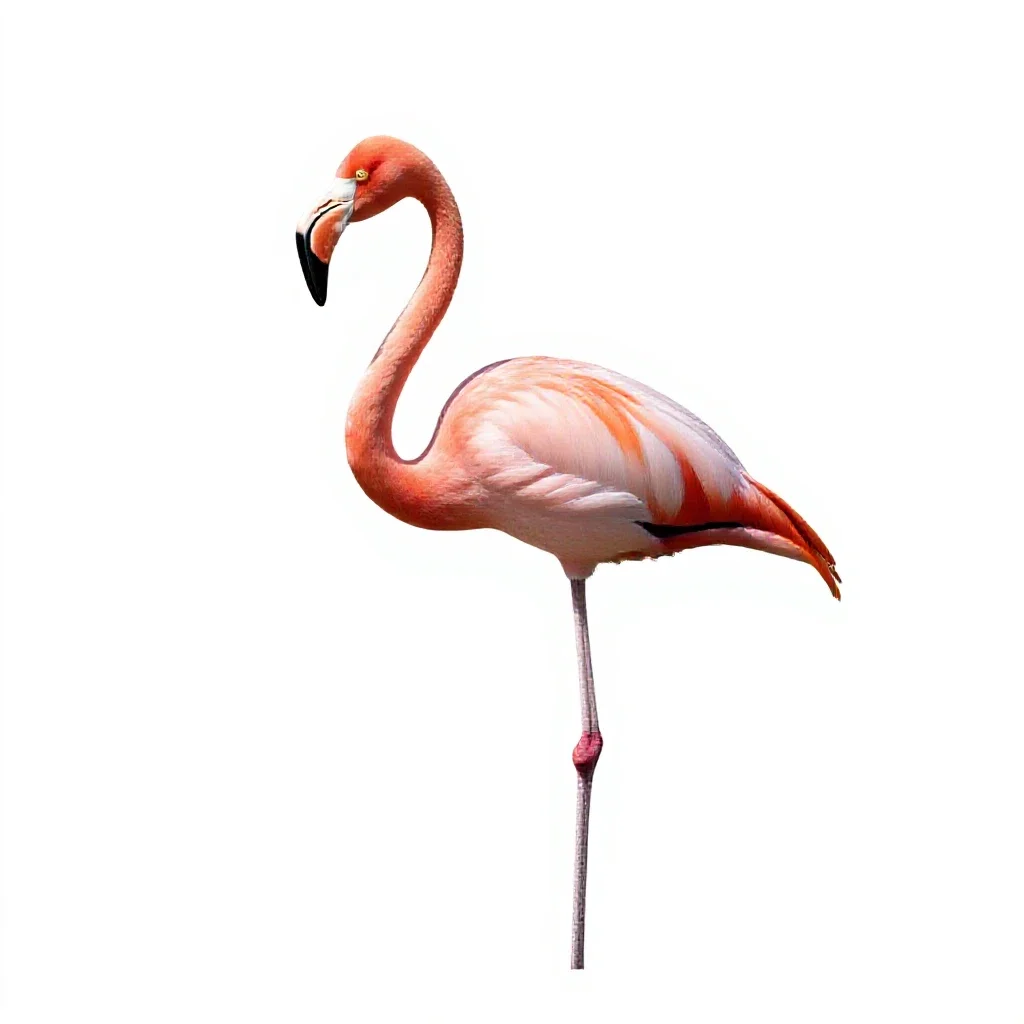 Flamingo on one leg isolated on a white background
