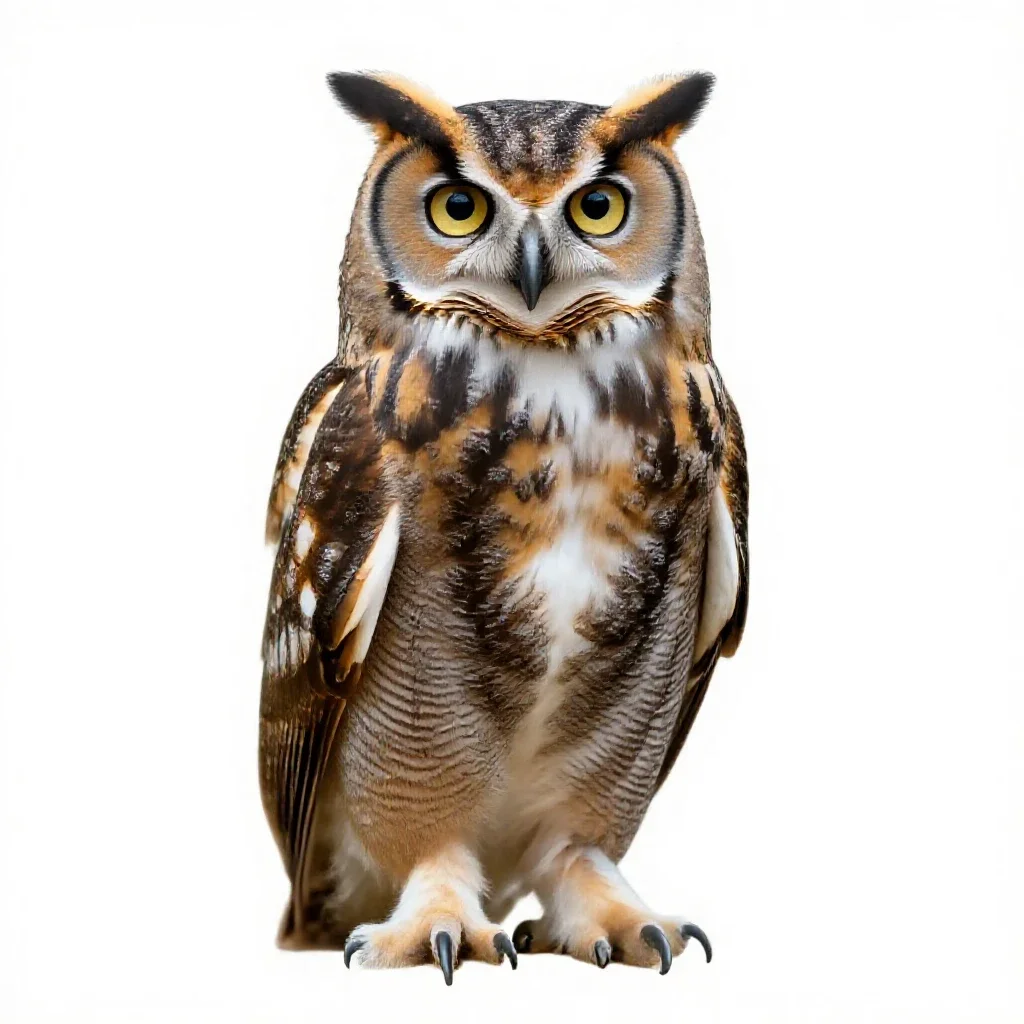 Great horned owl isolated on a white background