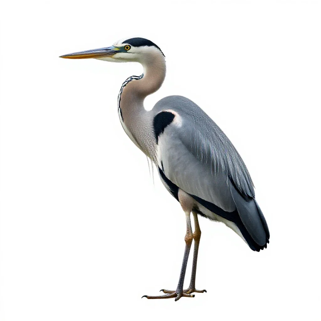 Heron standing still isolated on a white background