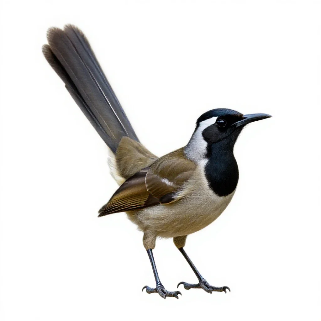 Lyrebird with its tail arched isolated on a white background