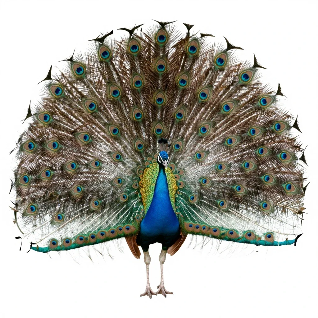 Peacock displaying isolated on a white background