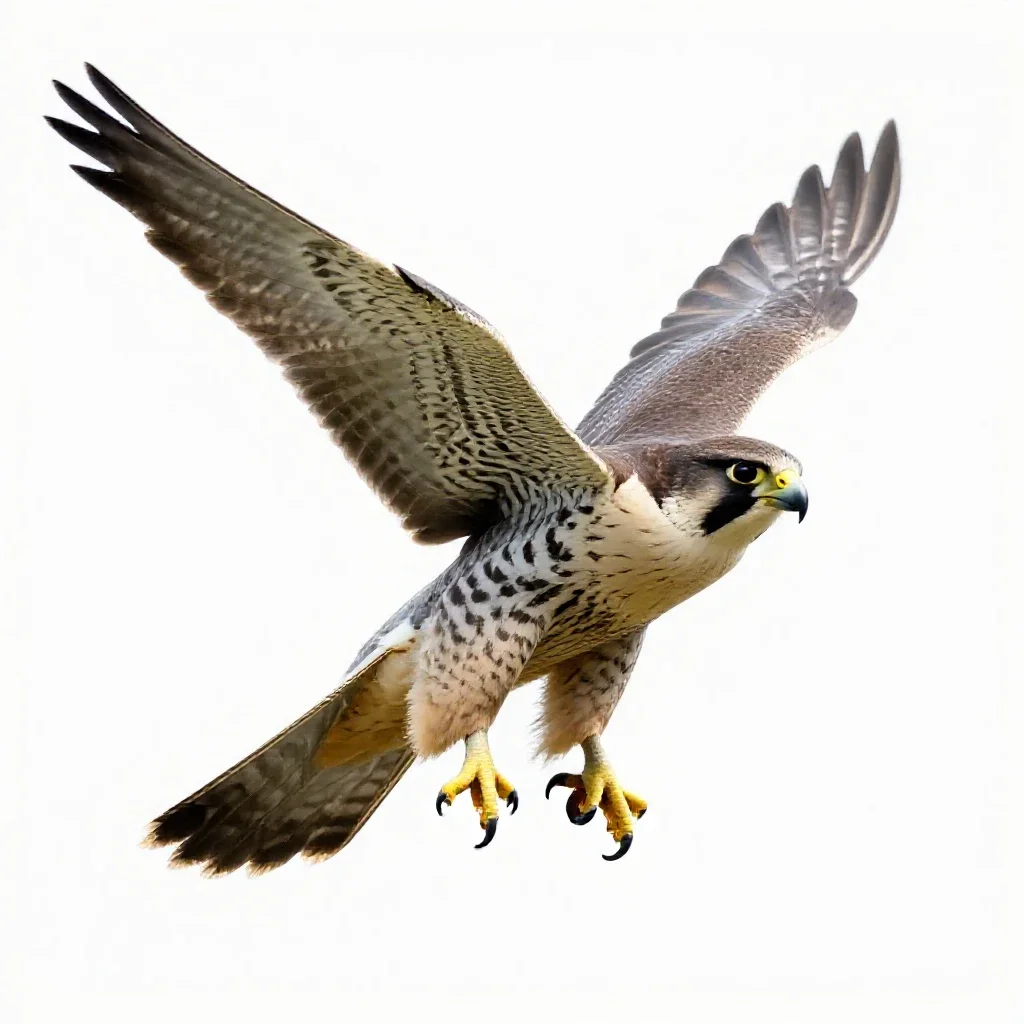 Peregrine falcon stooping isolated on a white background