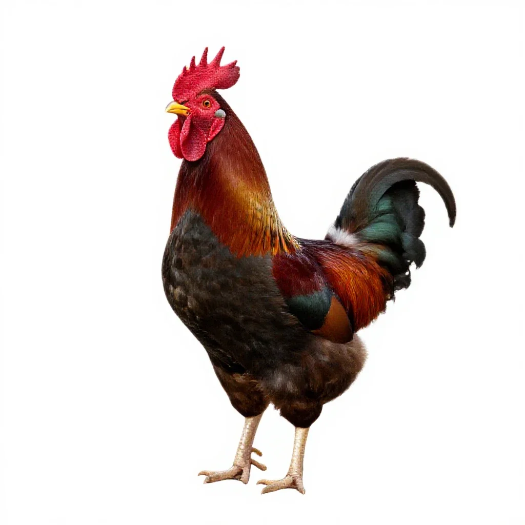 Rooster crowing isolated on a white background