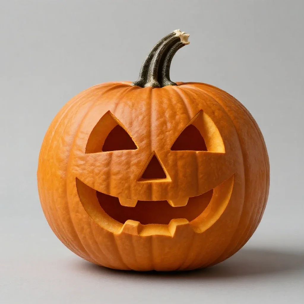 Carved pumpkin lantern isolated on a white background