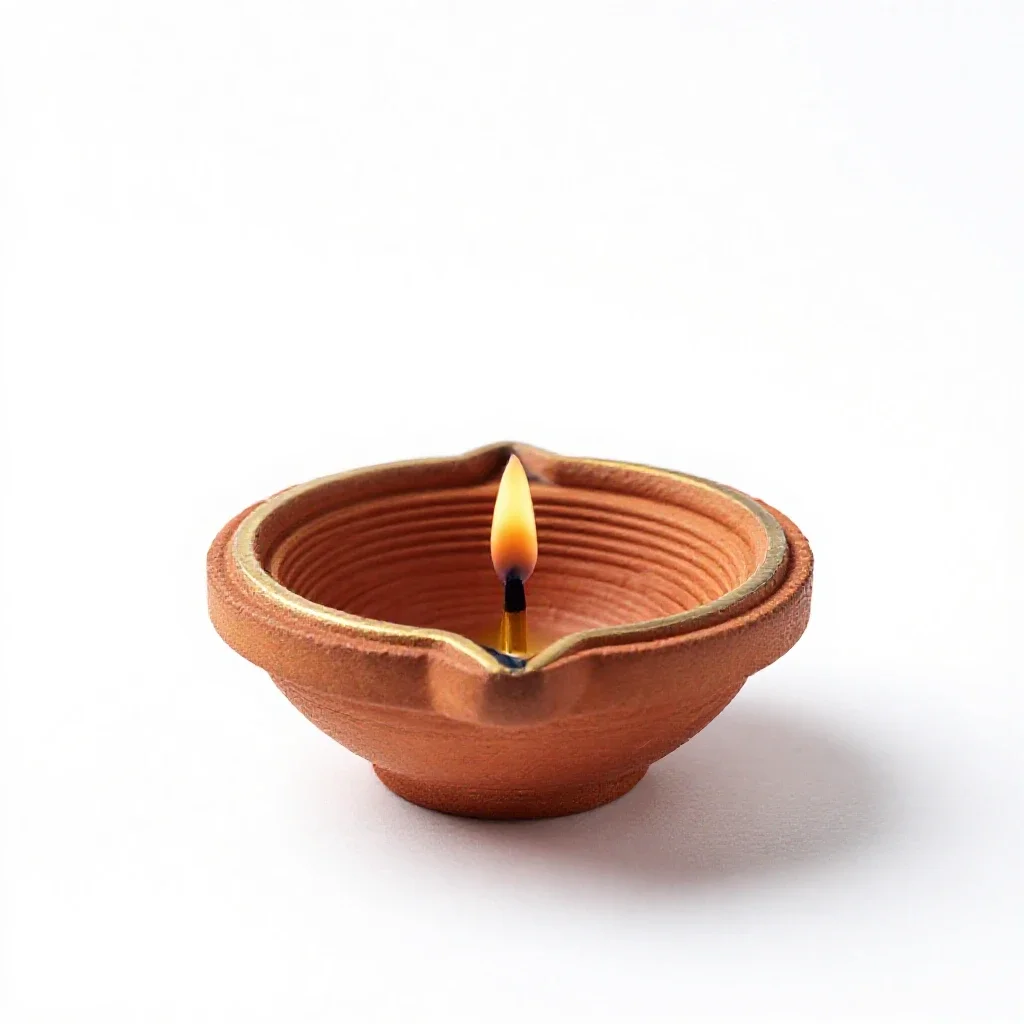Diya oil lamp isolated on a white background