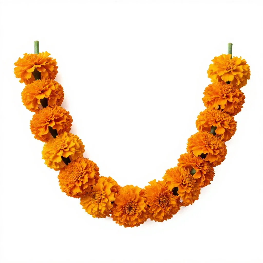 Garland of marigolds isolated on a white background
