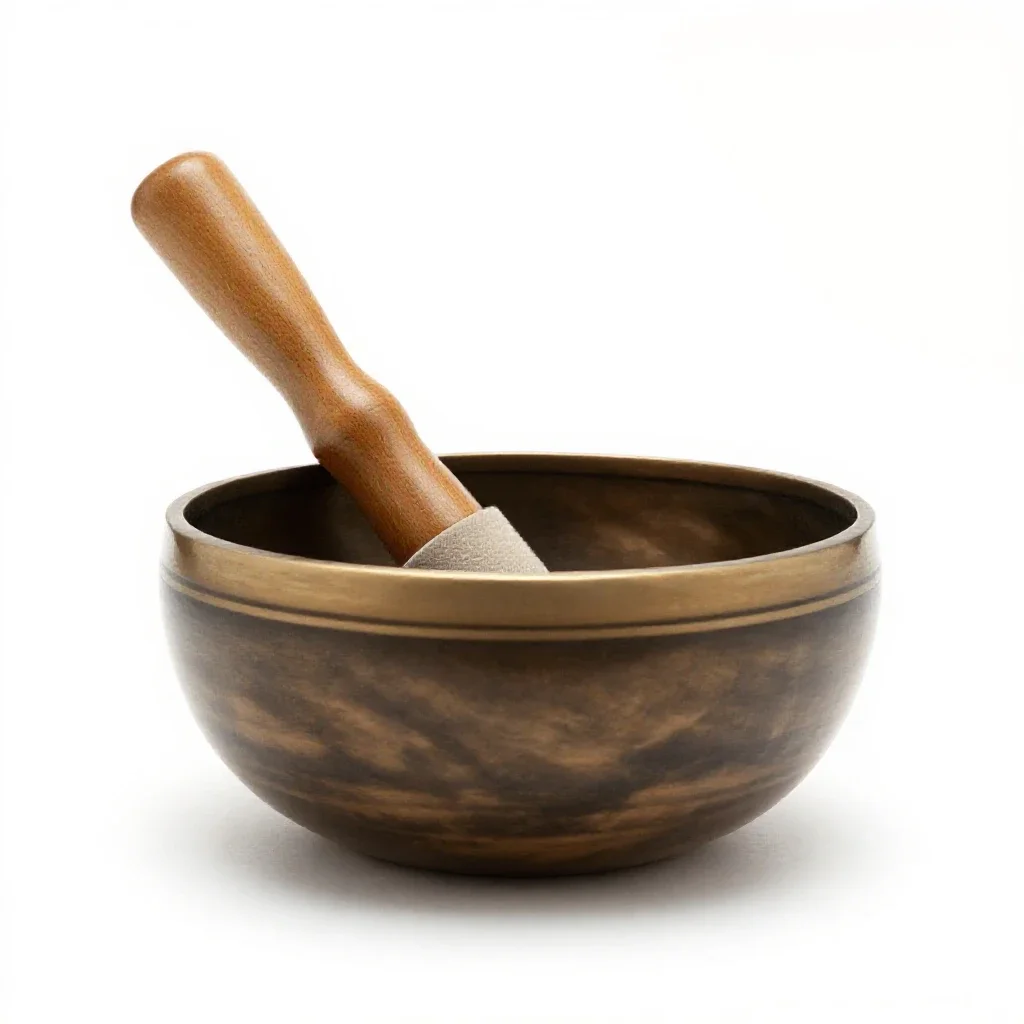 Singing bowl with a mallet isolated on a white background