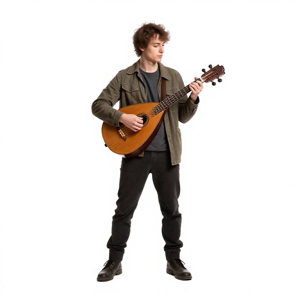 Bard with a travelling lute isolated on a white background