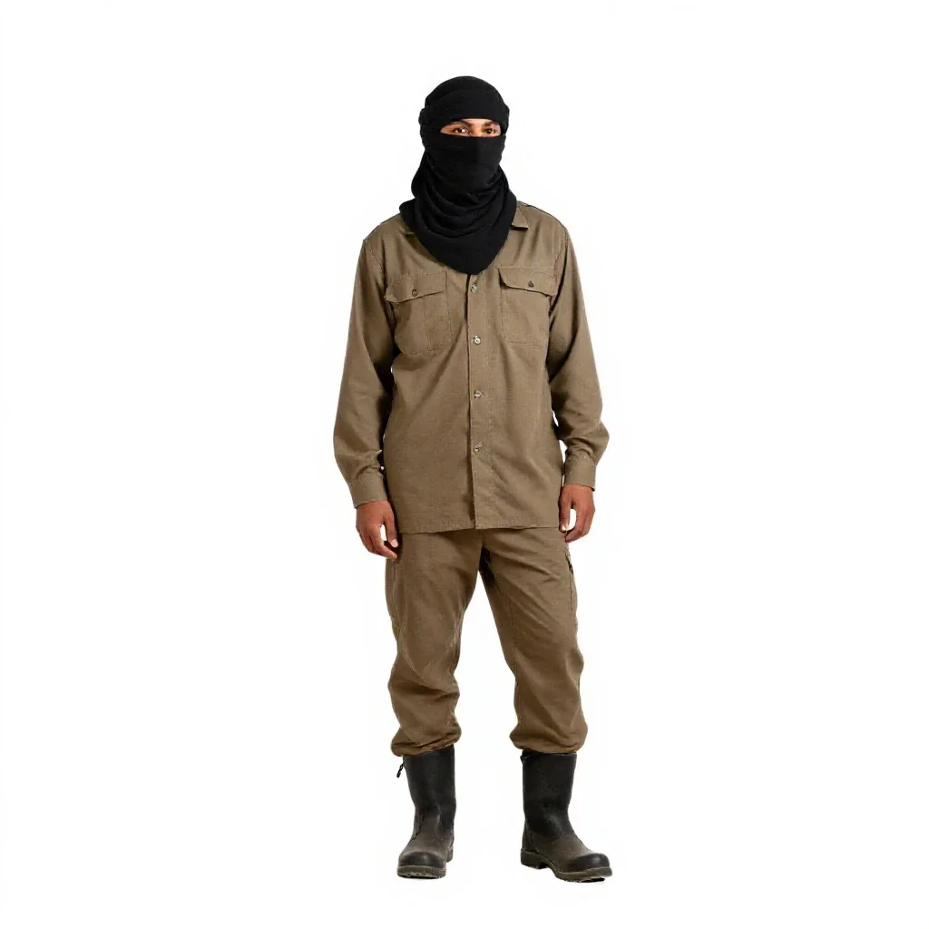 Desert nomad with a veiled face isolated on a white background