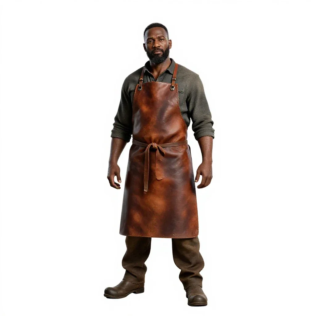 Dwarven blacksmith in a leather apron isolated on a white background