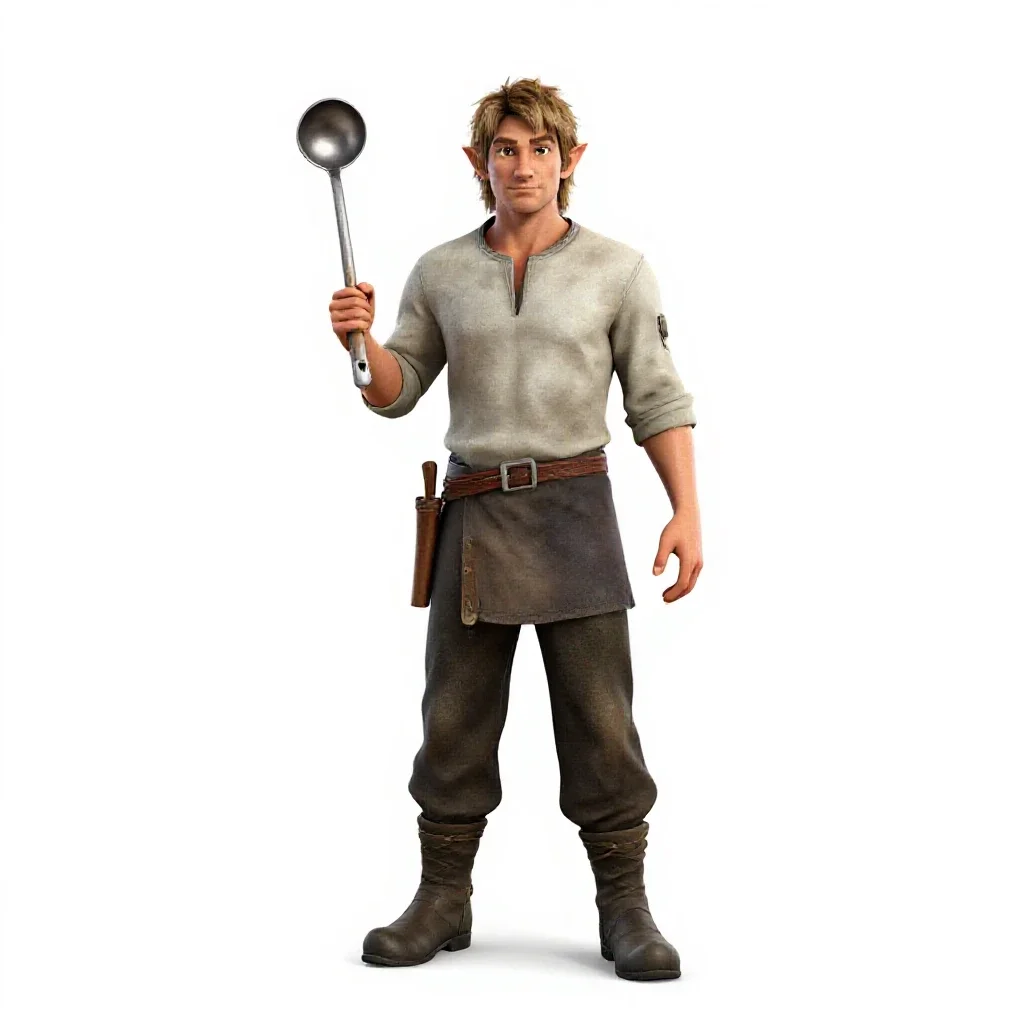Halfling cook with a ladle isolated on a white background