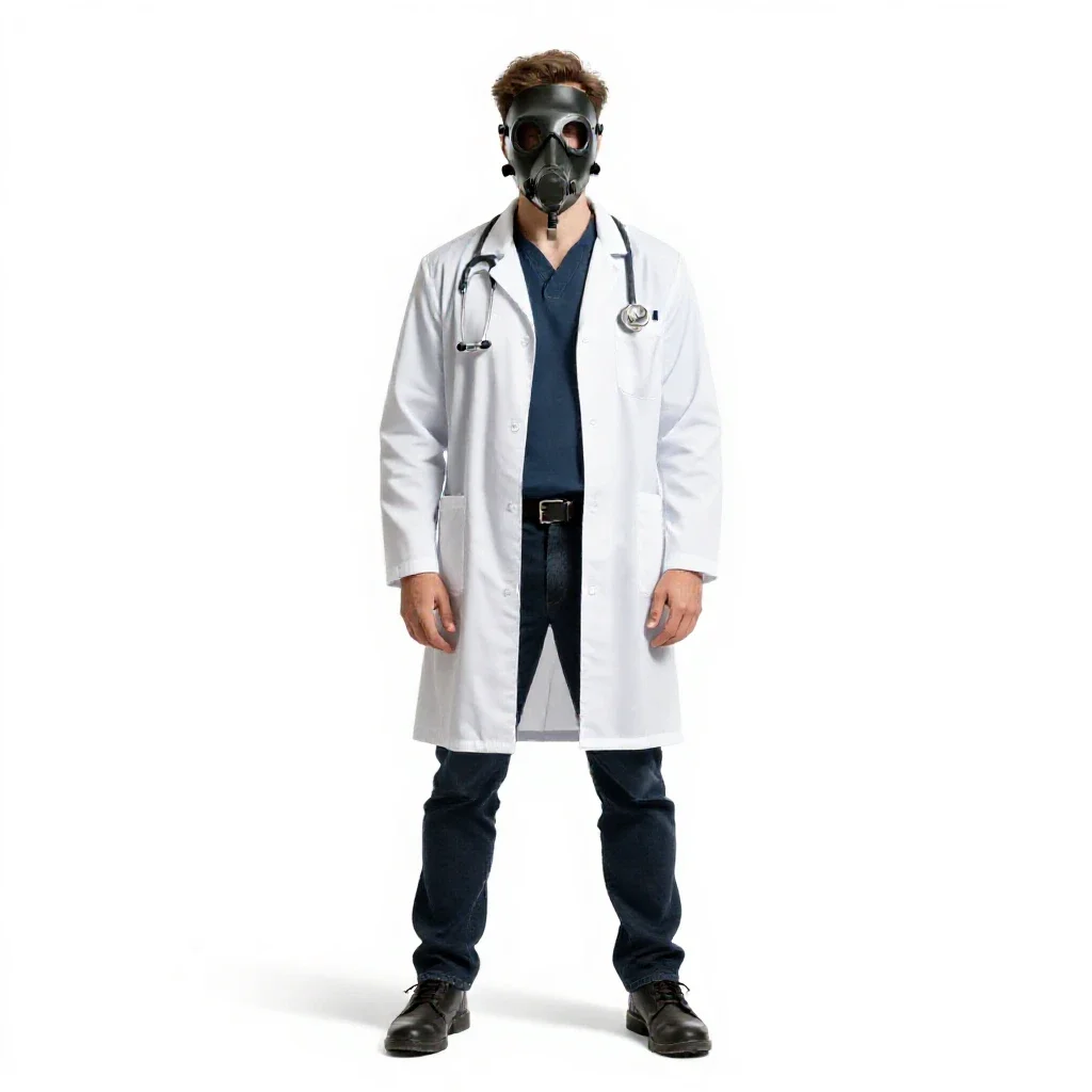 Plague doctor with a beaked mask isolated on a white background
