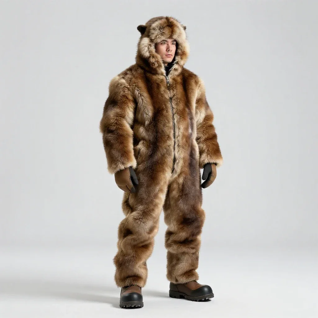 Snow-country hunter in furs isolated on a white background