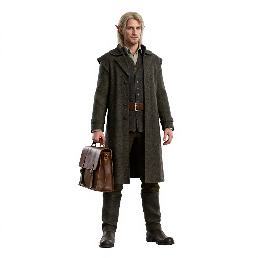 Tiefling scholar with a satchel isolated on a white background