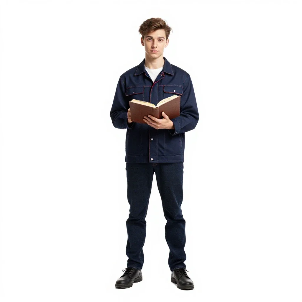 Young apprentice with a spellbook isolated on a white background