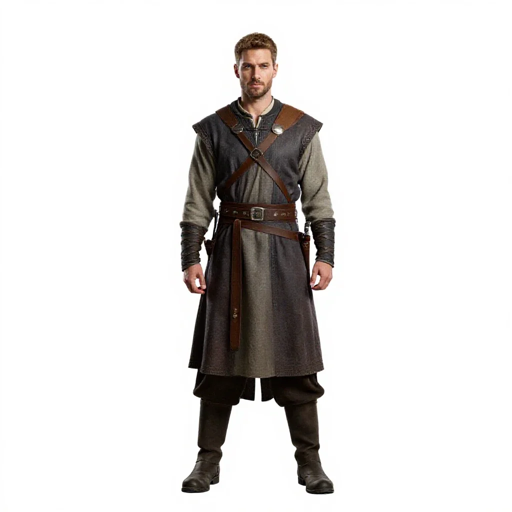 Elven archer in layered silks isolated on a white background