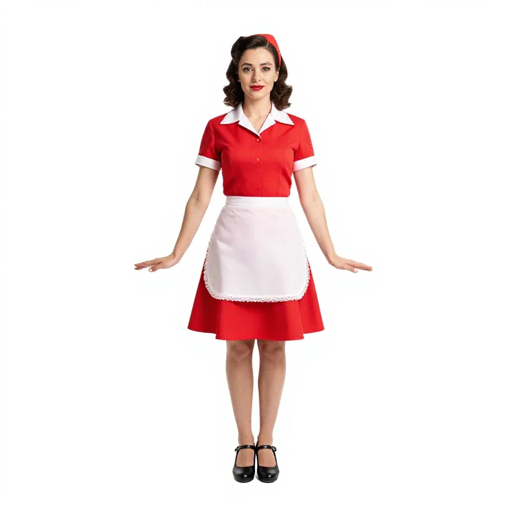 1950s diner waitress isolated on a white background
