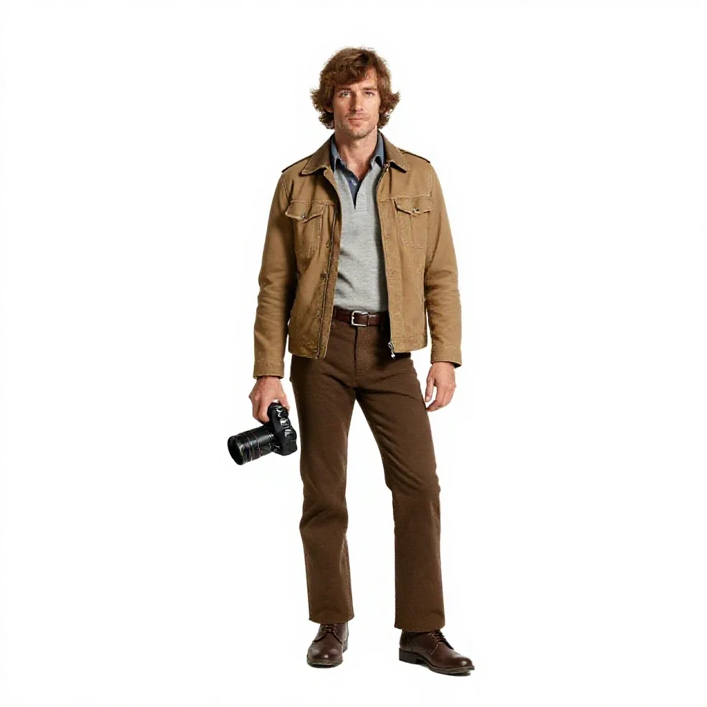 1970s festival photographer isolated on a white background