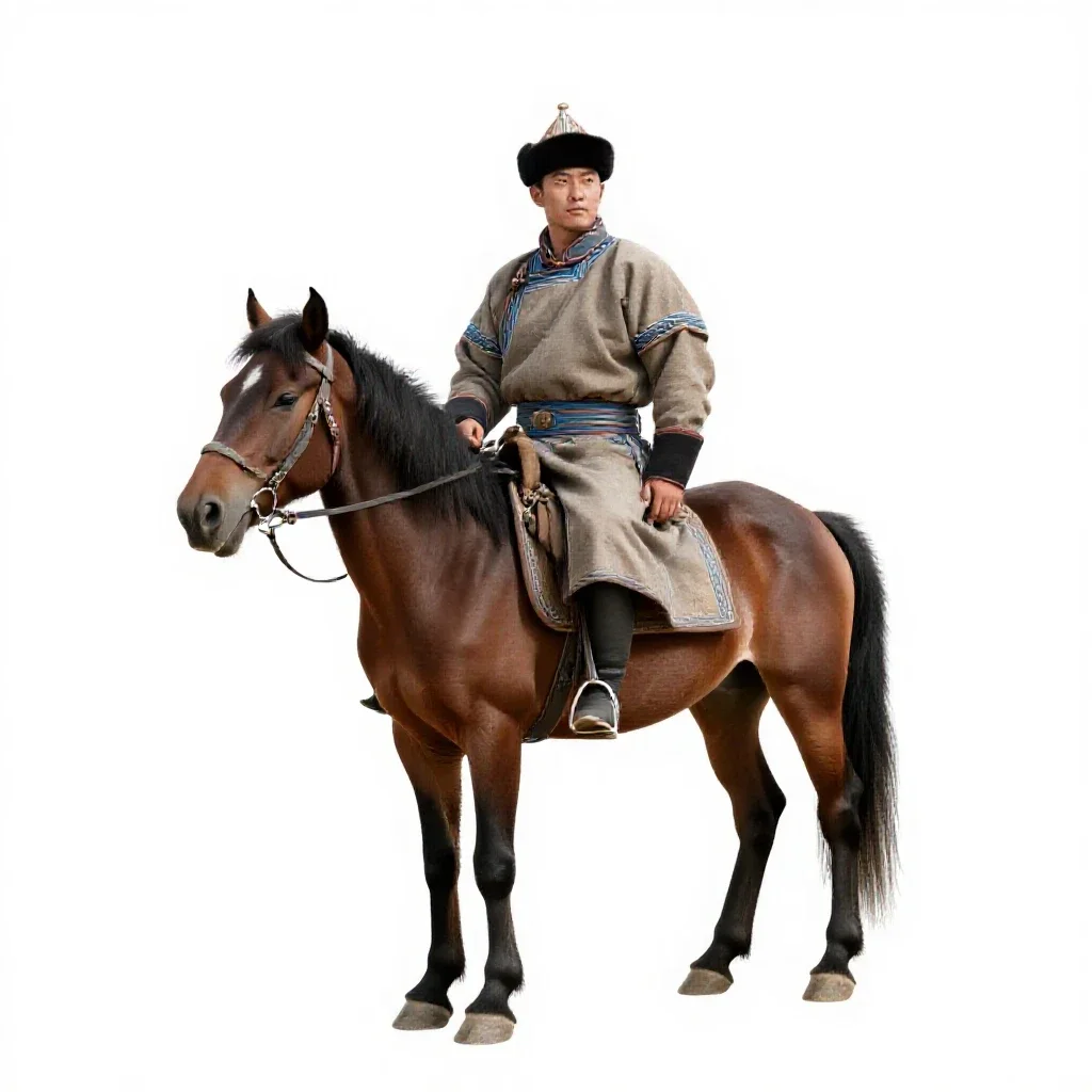 Mongolian horse archer isolated on a white background