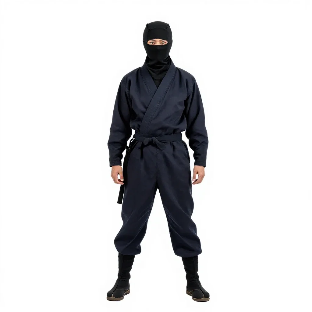Ninja in dark cloth isolated on a white background