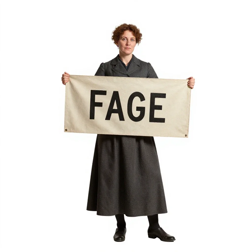 Suffragette with a banner isolated on a white background