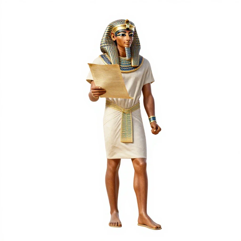 Egyptian scribe with a papyrus isolated on a white background