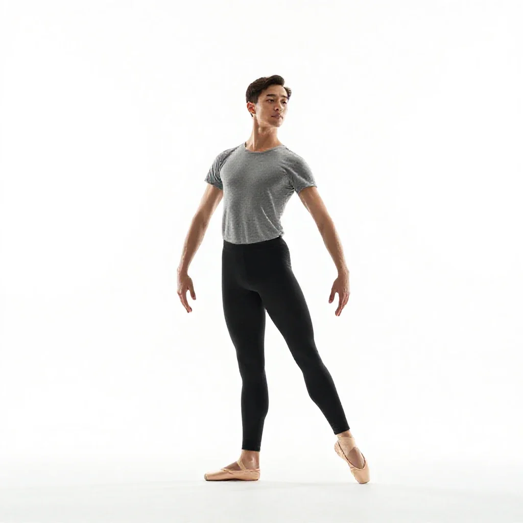 Ballet dancer in fourth position isolated on a white background