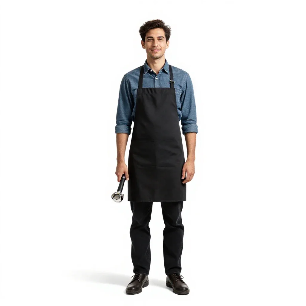 Barista with a portafilter isolated on a white background
