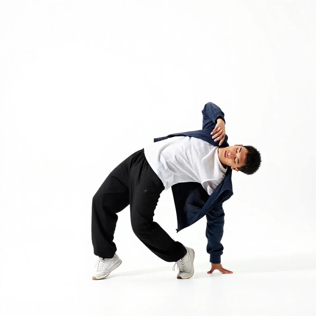 Breakdancer freezing a pose isolated on a white background