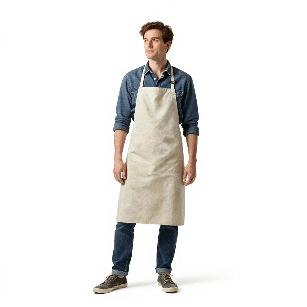 Ceramicist in a clay-dusted apron isolated on a white background