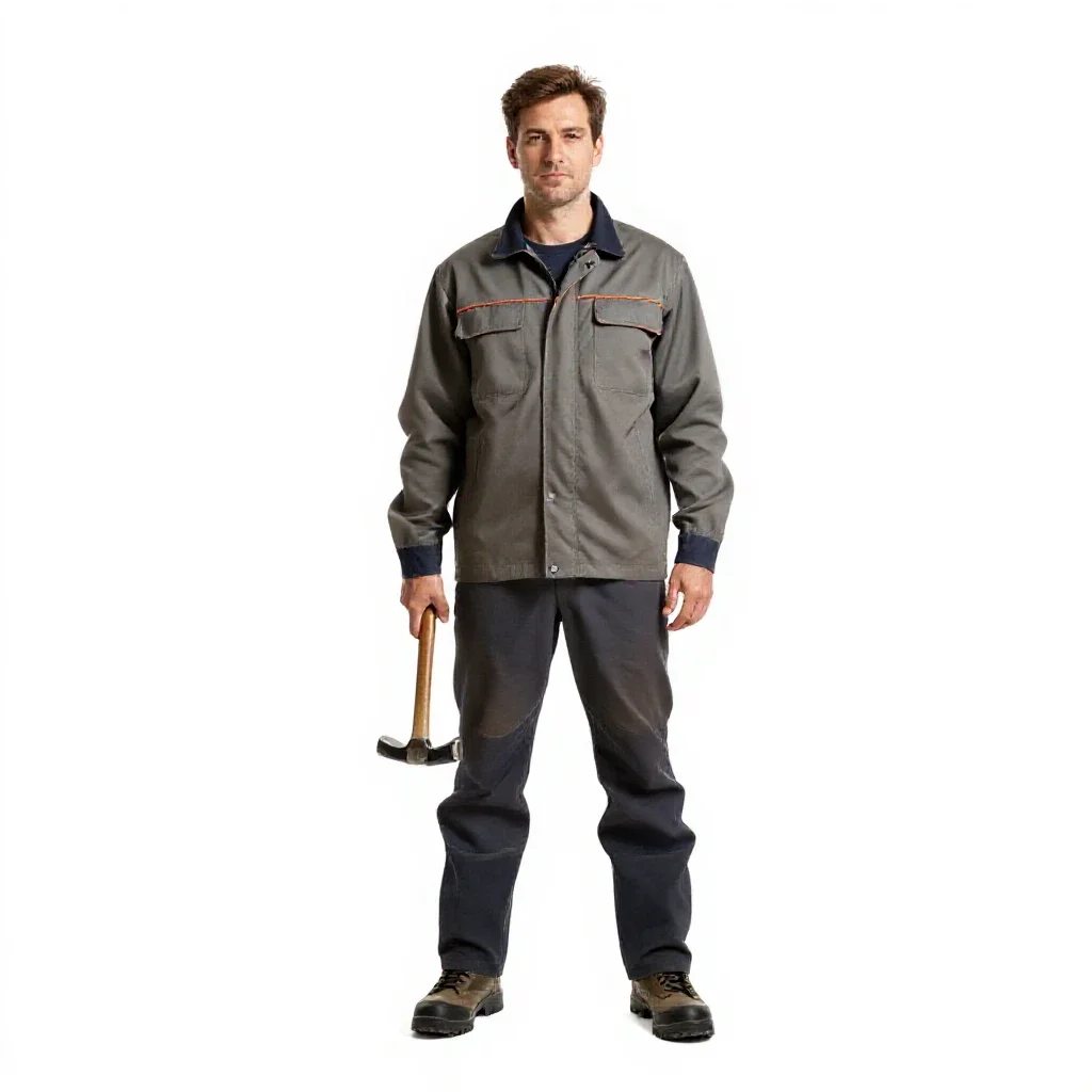Field geologist with a rock hammer isolated on a white background