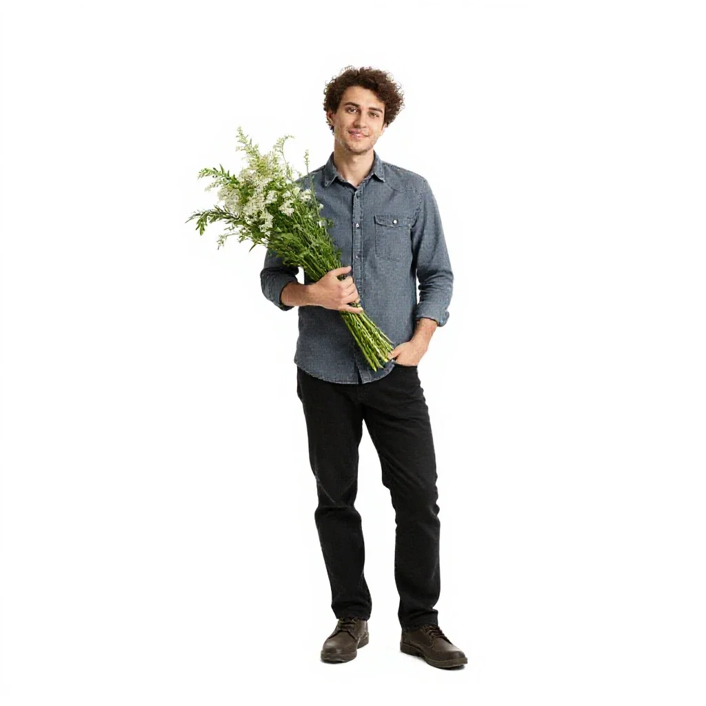 Florist arranging stems isolated on a white background