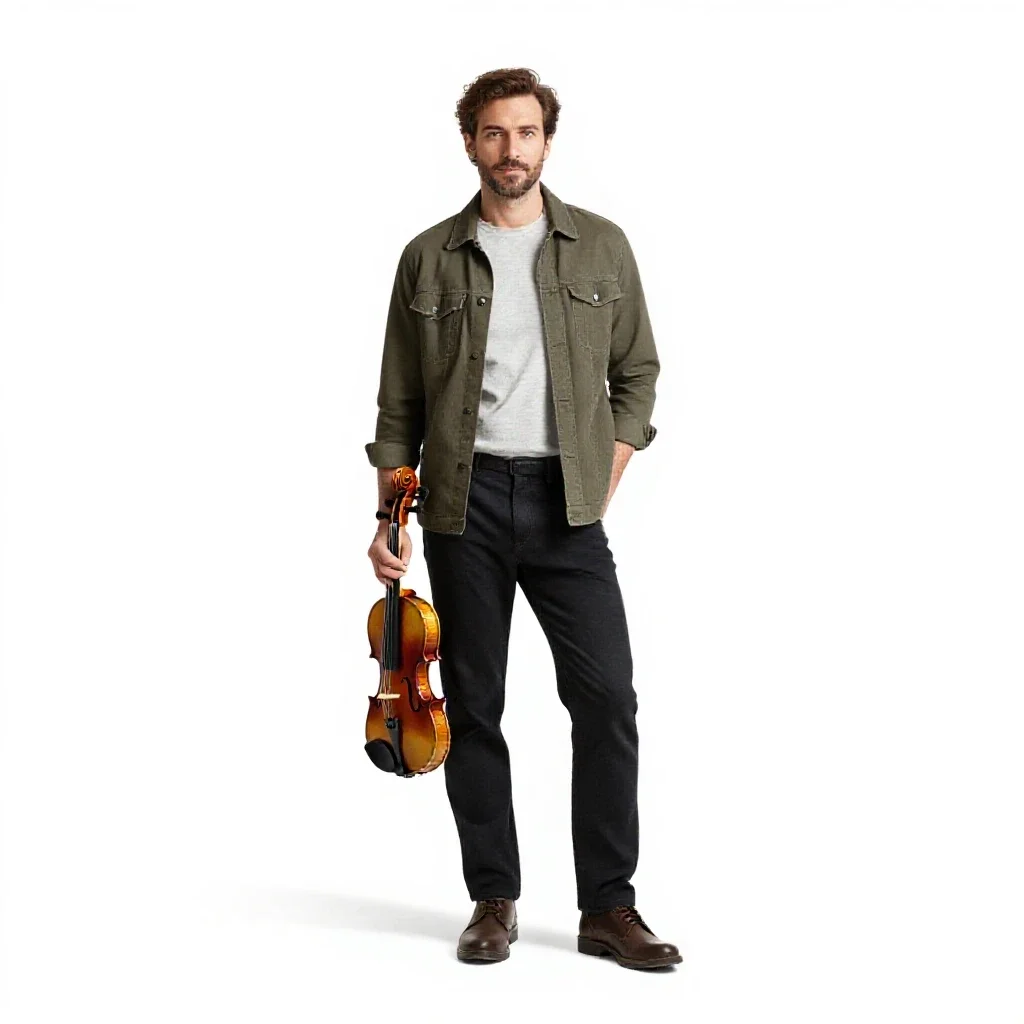 Luthier holding a violin isolated on a white background